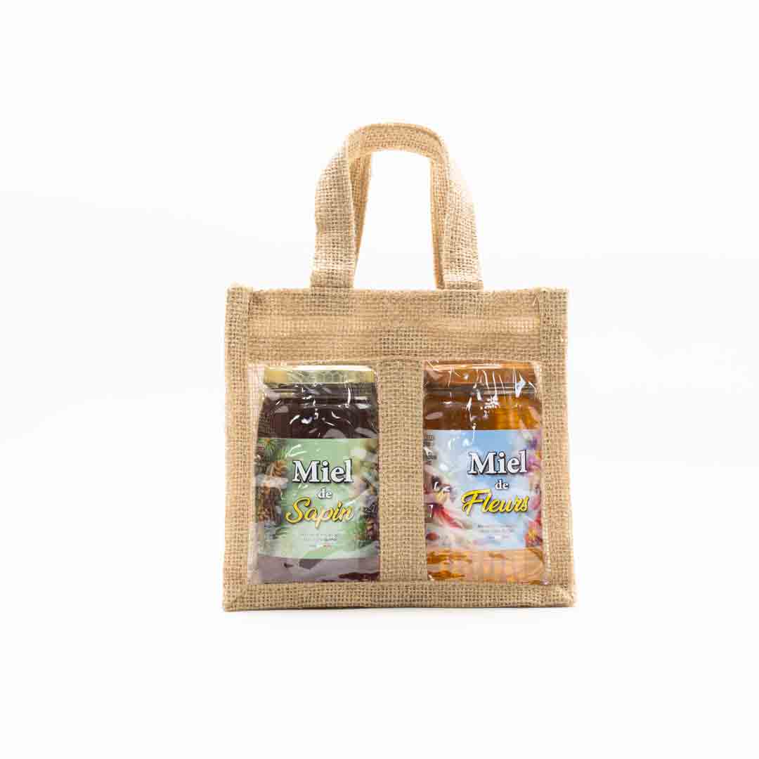 Sac en toile de jute pour 2 pots de miel (500 g)