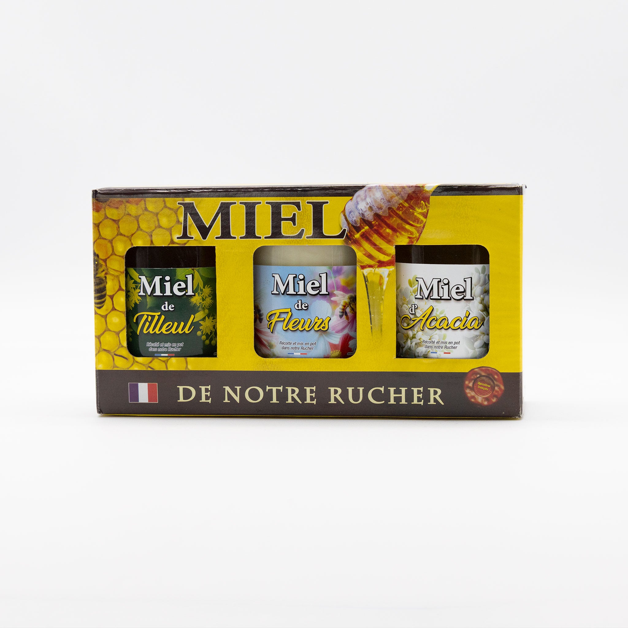 Coffret Dégustation – Miels de Tilleul, Fleurs Crémeux & Acacia (3 x 500 g)